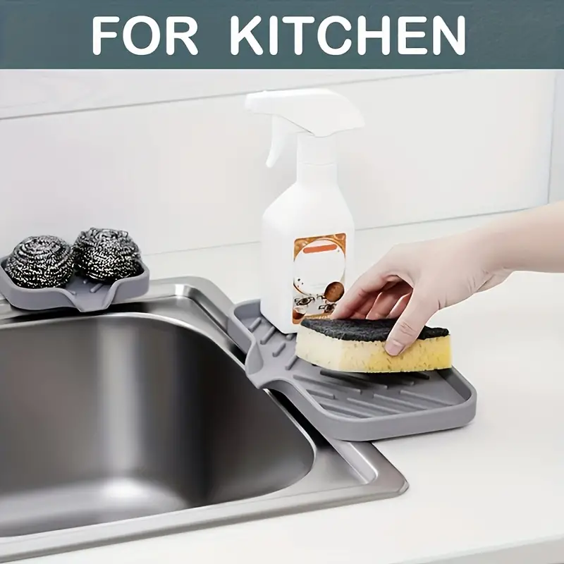Kitchen Sink Organizer Silicone Faucet Mat With Soap Tray  Drain Pad Non Slip Countertop Drying Mat 4