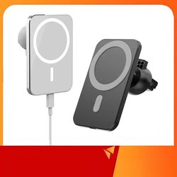 magnetic car charger for iphone, wireless charging station with secure vent clip, compatible with magsafe iphone 12-15