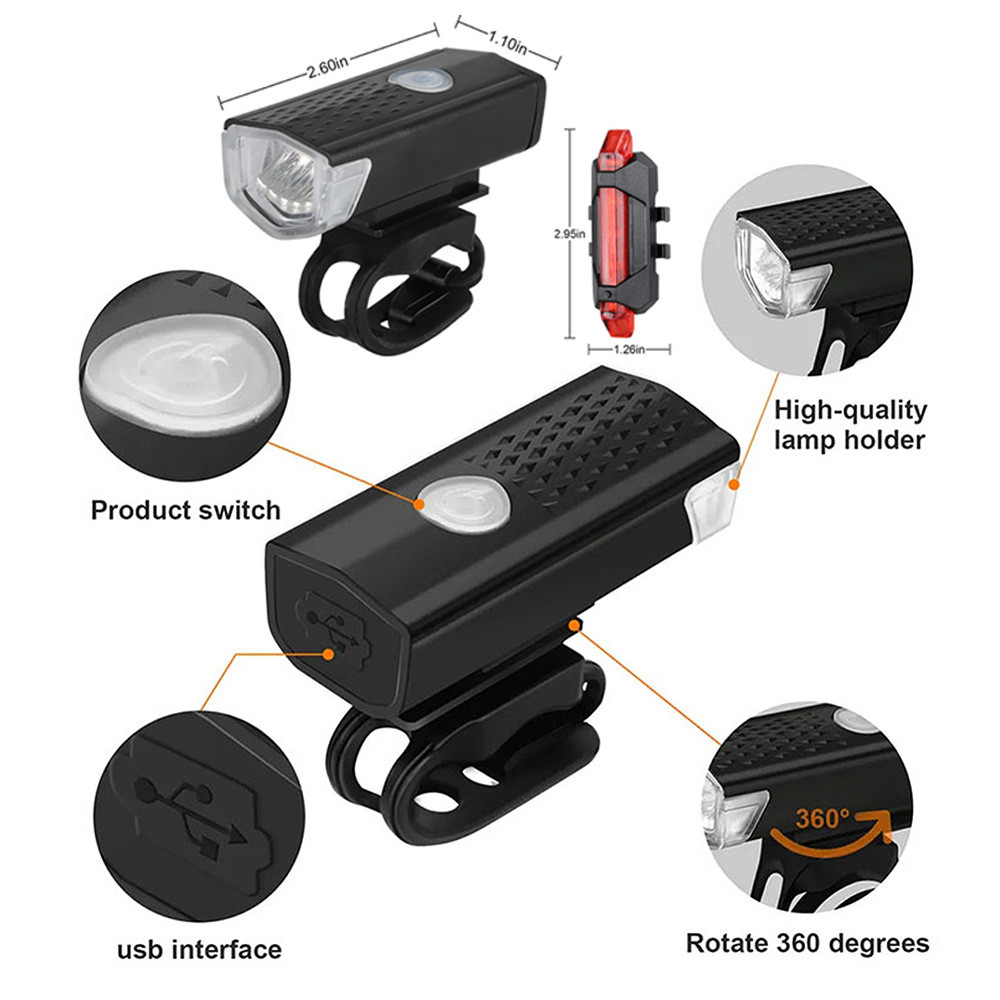 USB Rechargeable Bike Light Set Easy To Install Front Taillight For Bicycle Accessories 2