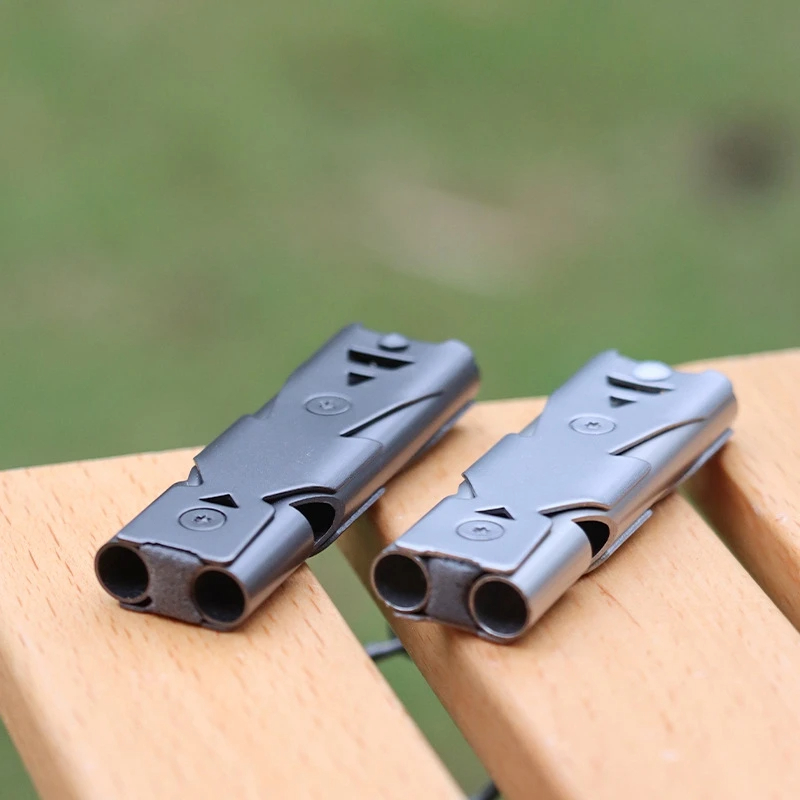 Steel Metal Survival Whistle Loud Double Tube Emergency Whistle for Outdoor Travel Rescue