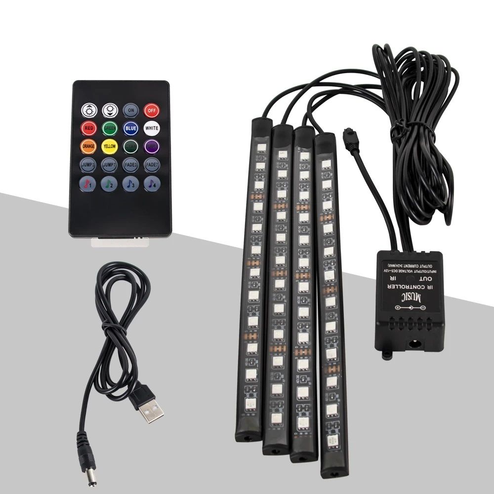 USBPowered Car Ambient Foot Light Wireless Auto RGB LED Interior Lighting with Music Sync