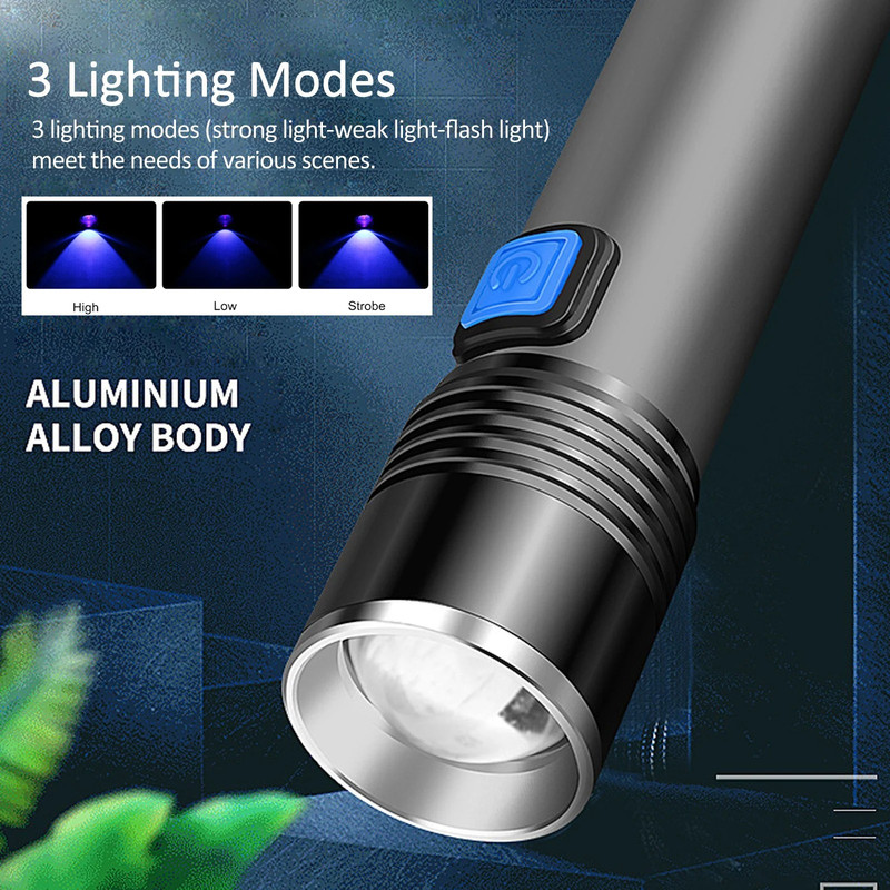 UV Flashlight Blacklight Zoomable USB Rechargeable Ultraviolet Light For Pet Urine Detection Resin