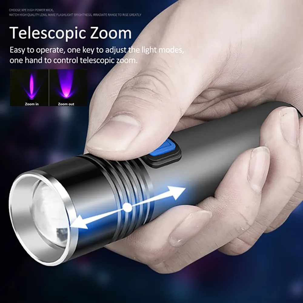 UV Flashlight Blacklight Zoomable USB Rechargeable Ultraviolet Light For Pet Urine Detection Resin