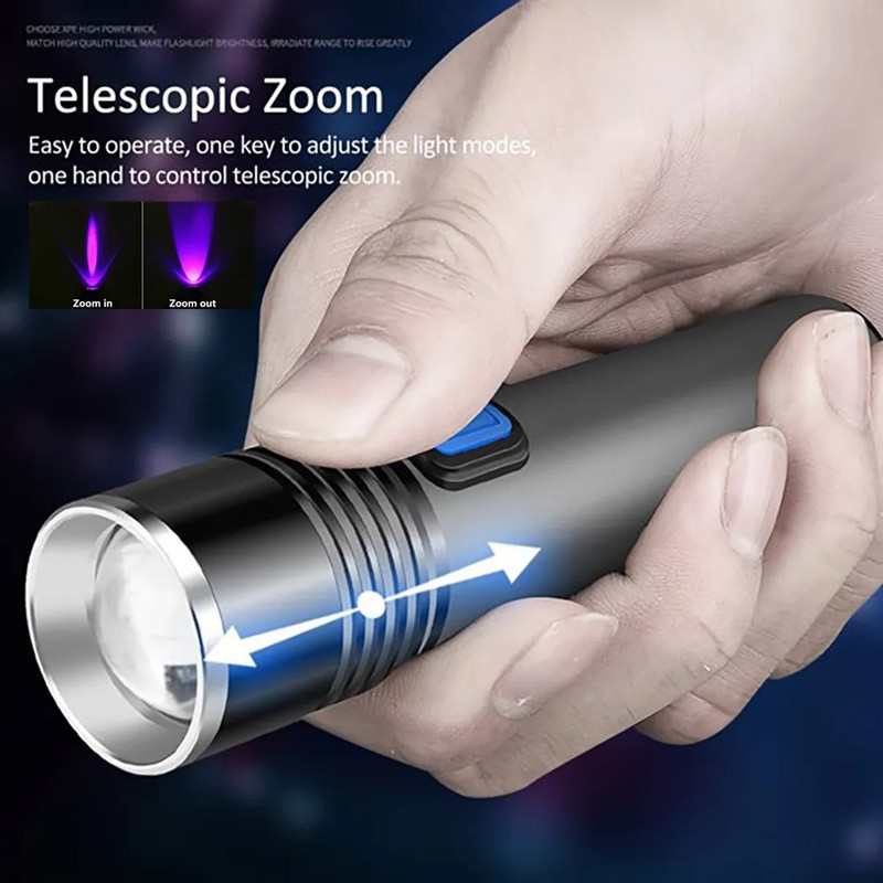 UV Flashlight Blacklight Zoomable USB Rechargeable Ultraviolet Light For Pet Urine Detection Resin