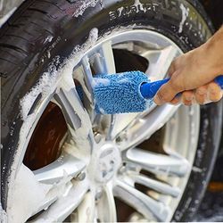 premium car wheel wash brush with plastic handle, portable microfiber tire rim cleaner for auto & motorcycle detailing