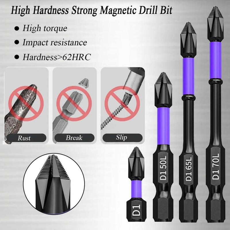 Magnetic Screwdriver Bits Set Shockproof NonSlip Phillips Impact Bits Hex Shank Alloy Steel Bits Fo