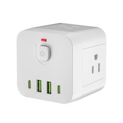 mini portable surge protector, compact 4-side power outlet for travel & christmas gifts