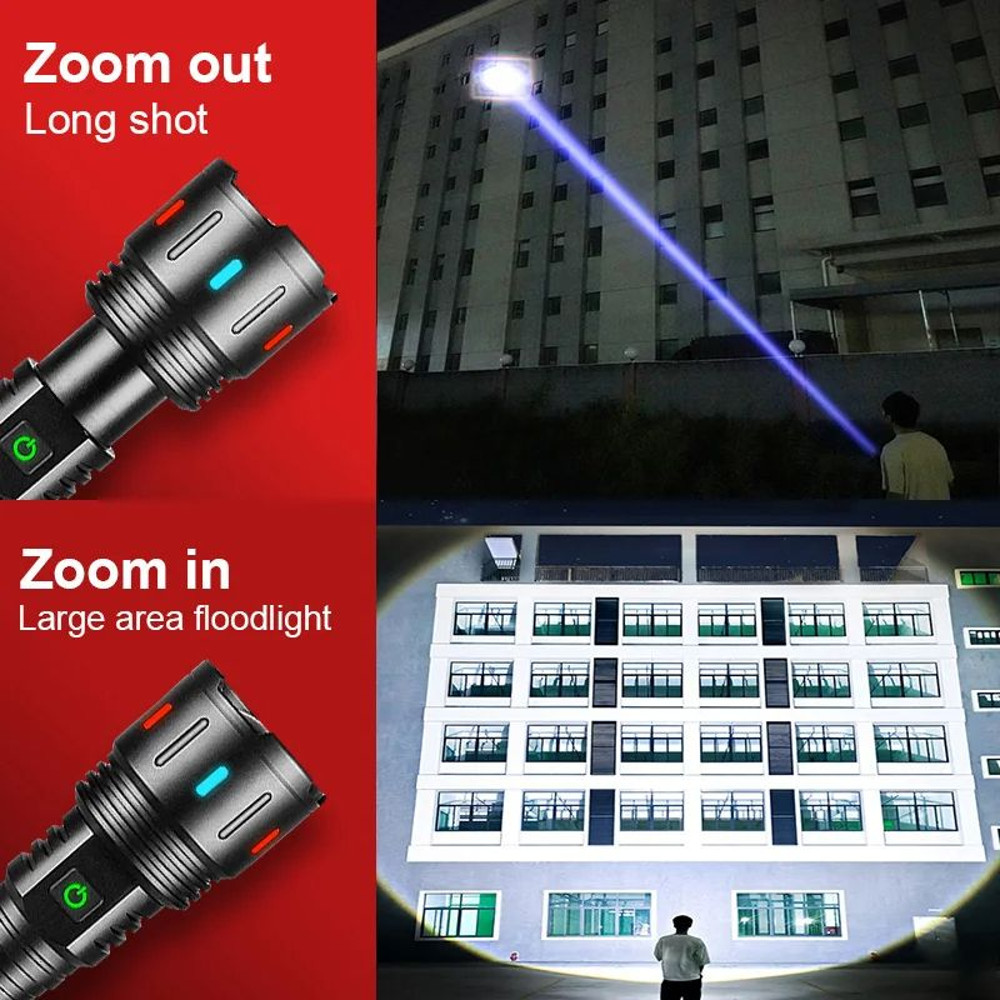Most Powerful LED Flashlight Super Bright USB Rechargeable Torch Long Shot Zoomable Light For Hunti 6