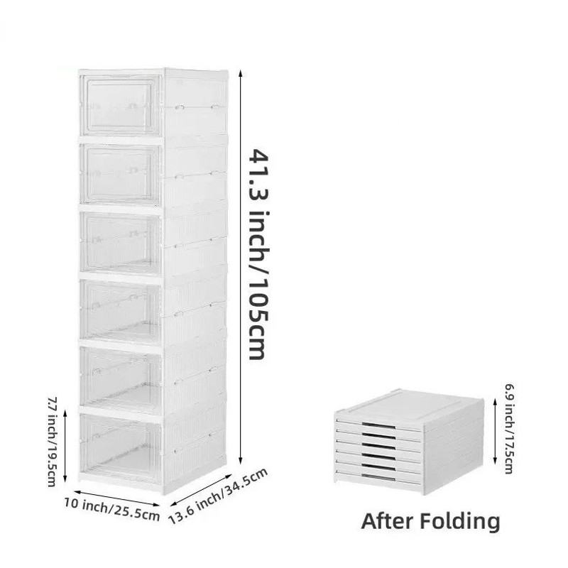 6Layer Foldable Shoe Box Organizer Transparent Stackable Sneaker Storage with Dustproof Design