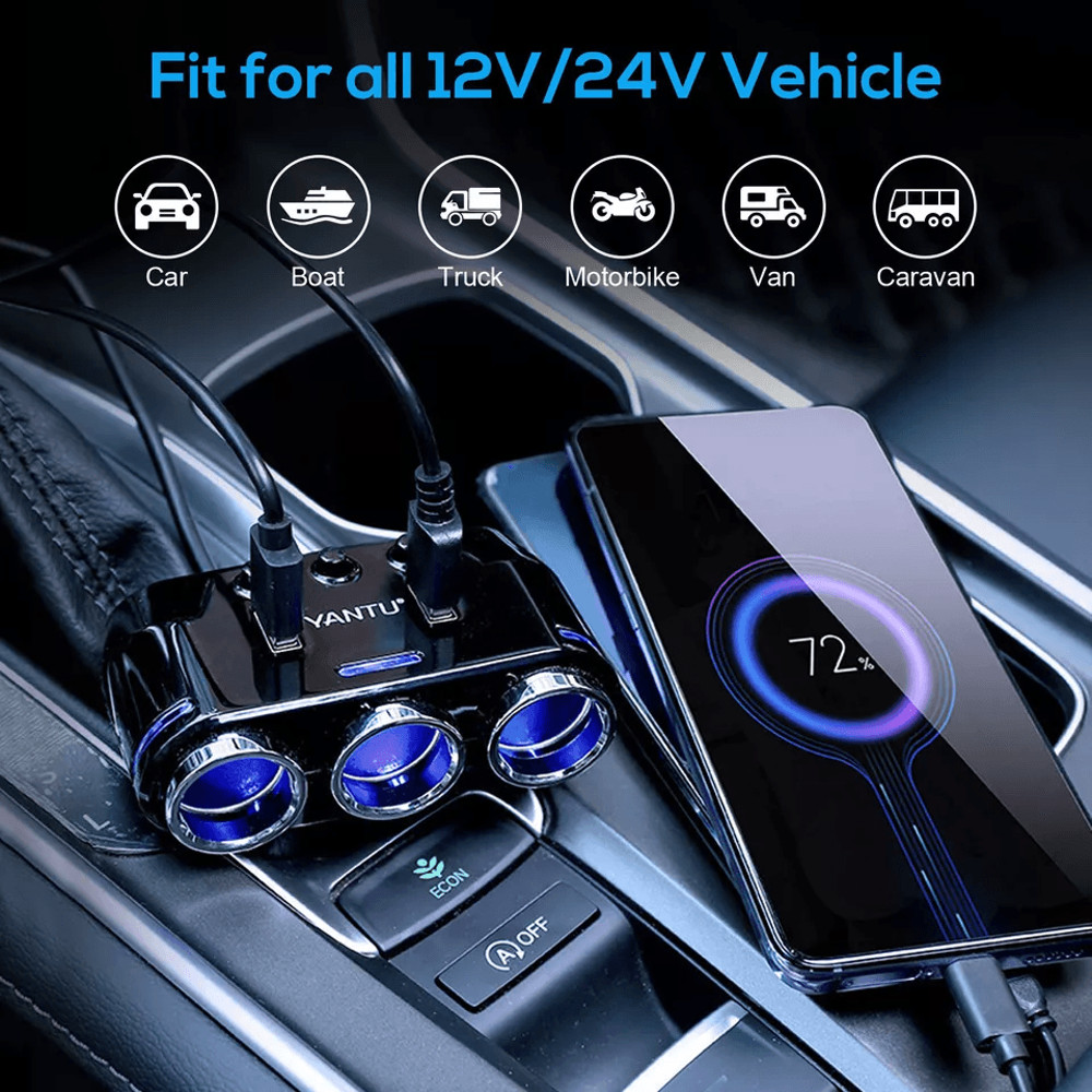 Multi Car Cigarette Lighter Extension Splitter With USB Charger DC Ports Car Adapter With Voltmeter 1