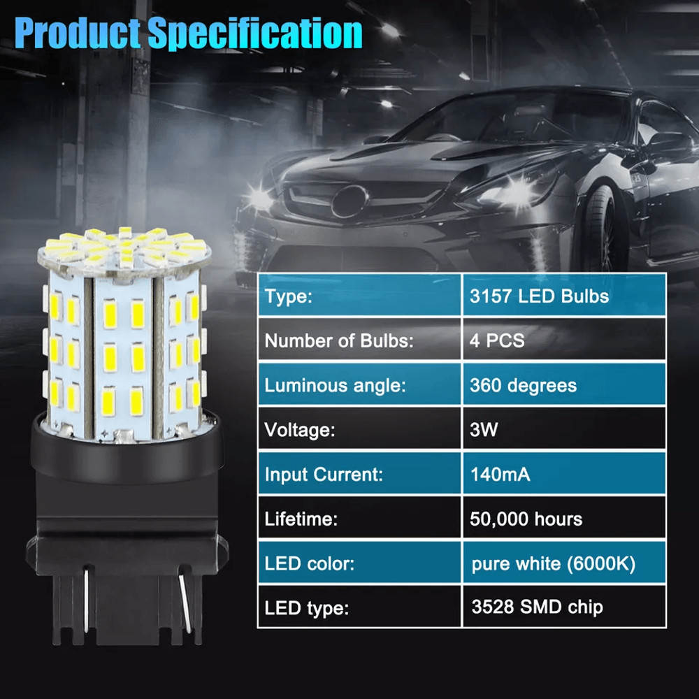LED Reverse Tail Brake Stop Turn Signal DRL Light Bulb Pure White High Brightness Backup Parking Li 6