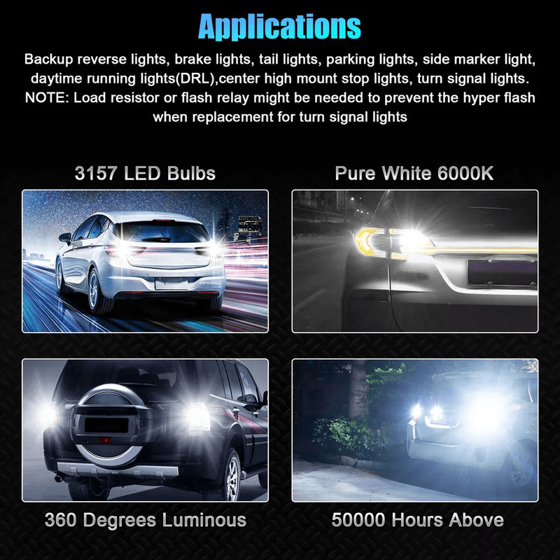 LED Reverse Tail Brake Stop Turn Signal DRL Light Bulb Pure White High Brightness Backup Parking Li 4