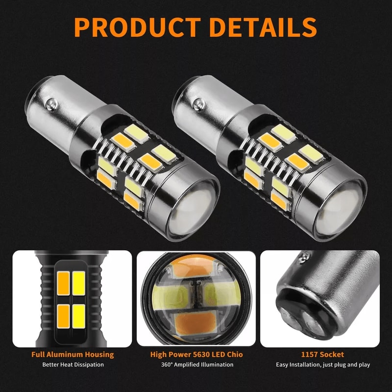 LED WhiteAmber DRL Switchback Turn Signal Indicator Parking Light Bulbs Super Bright DualColor Plug 7