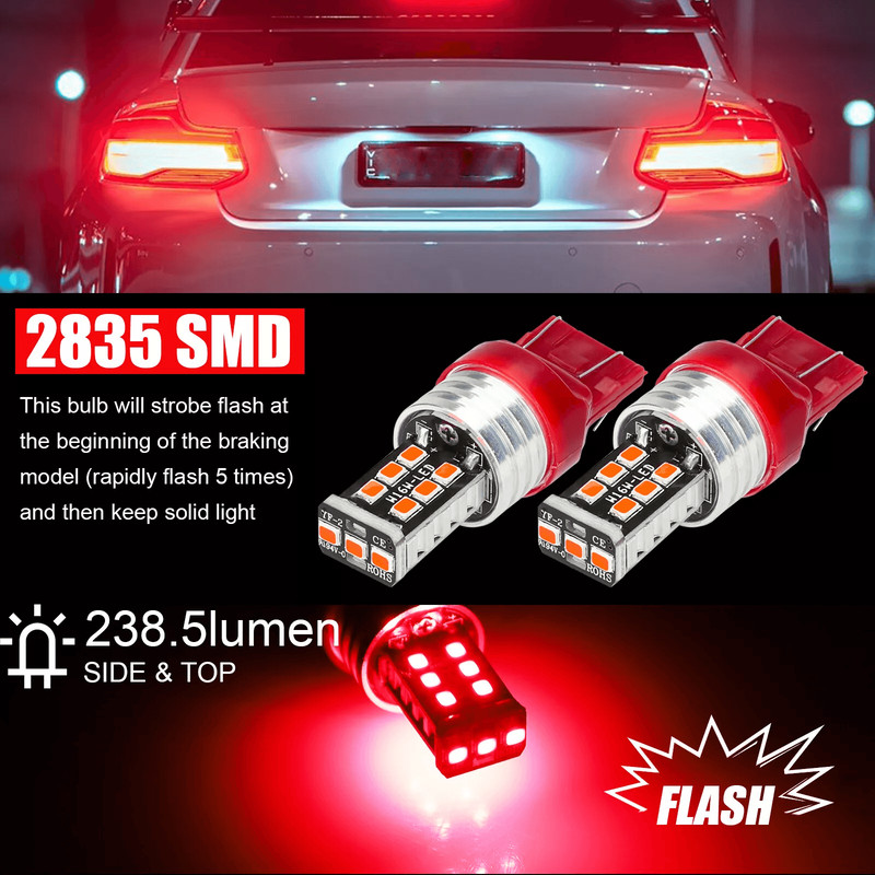 Red Strobe Flash Blinking Brake Light Bulbs Stop Tail Parking Light For Cars Trucks Motorcycles 2