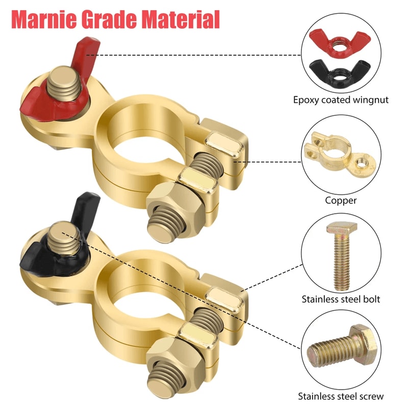 Brass Battery Terminal Positive Negative Clamps Connectors For Marine Car Boat Truck Van Top Post 6