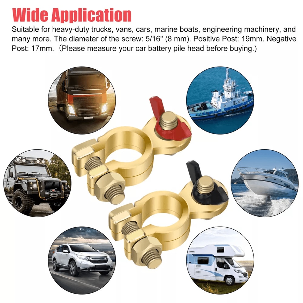 Brass Battery Terminal Positive Negative Clamps Connectors For Marine Car Boat Truck Van Top Post 5