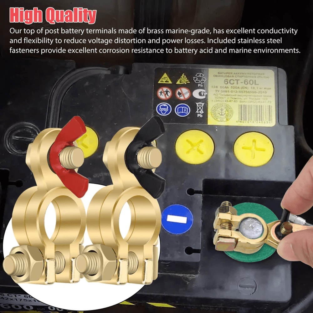 Brass Battery Terminal Positive Negative Clamps Connectors For Marine Car Boat Truck Van Top Post 2