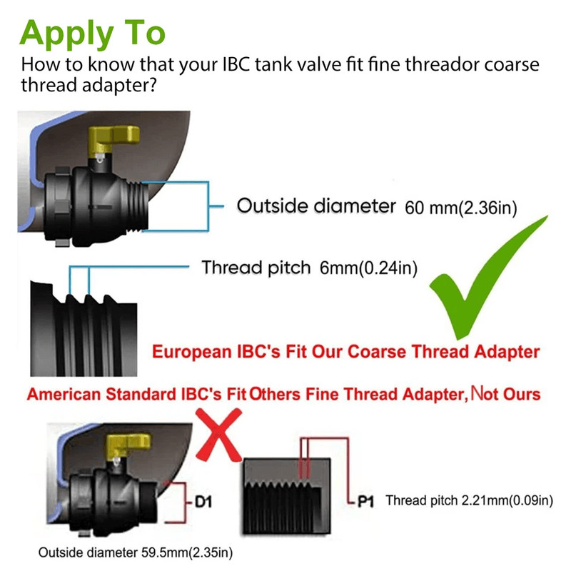 IBC Tote Water Tank Adapter With Brass Hose Faucet Valve Connector Coarse Thread For Garden Hose RV 3