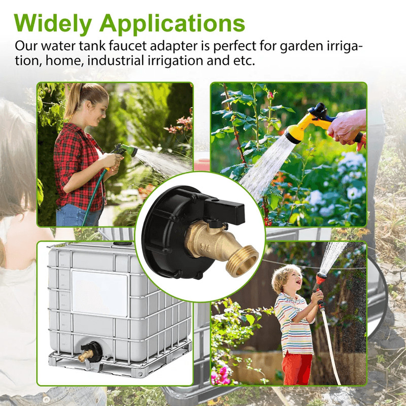 IBC Tote Water Tank Adapter With Brass Hose Faucet Valve Connector Coarse Thread For Garden Hose RV 2