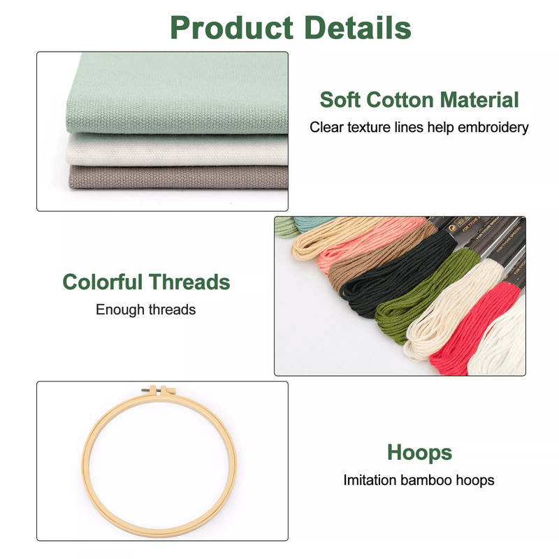 Embroidery Kit Art Craft Sewing Set DIY Cross Stitch Starter Kit For Beginners With Floral Patterns 4