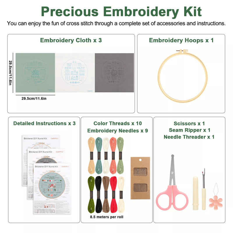 Embroidery Kit Art Craft Sewing Set DIY Cross Stitch Starter Kit For Beginners With Floral Patterns 3