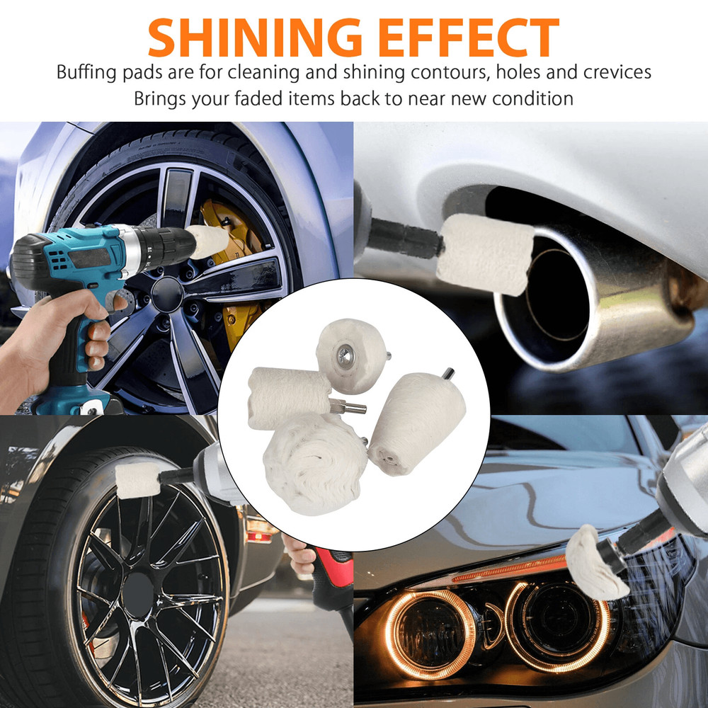 White Cotton Pad Polishing Buffing Wheel Set For Car  Motorcycle Drill Use Buffing Rims  Metal Fini 3