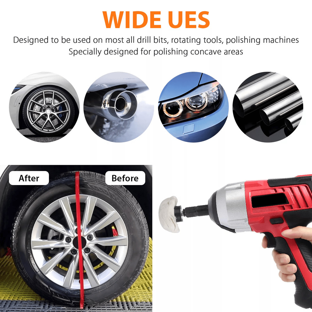 White Cotton Pad Polishing Buffing Wheel Set For Car  Motorcycle Drill Use Buffing Rims  Metal Fini 4