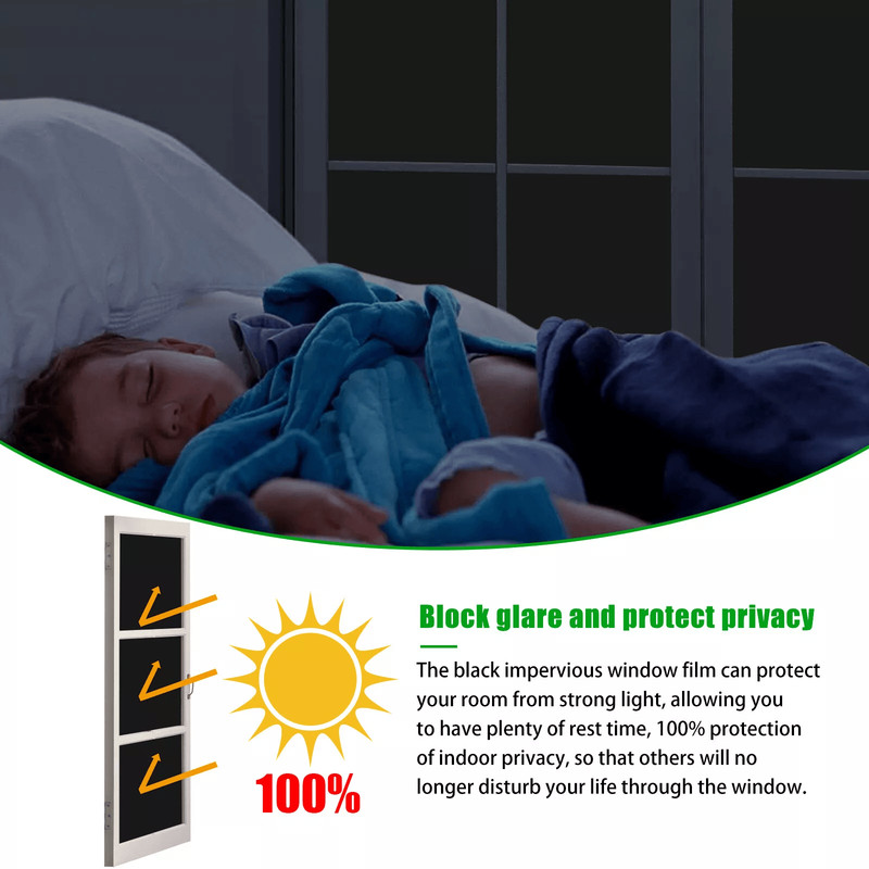 Static Cling Blackout Window Film UV Blocking Thick Black Tinting Heat Insulation Sun Protection 1