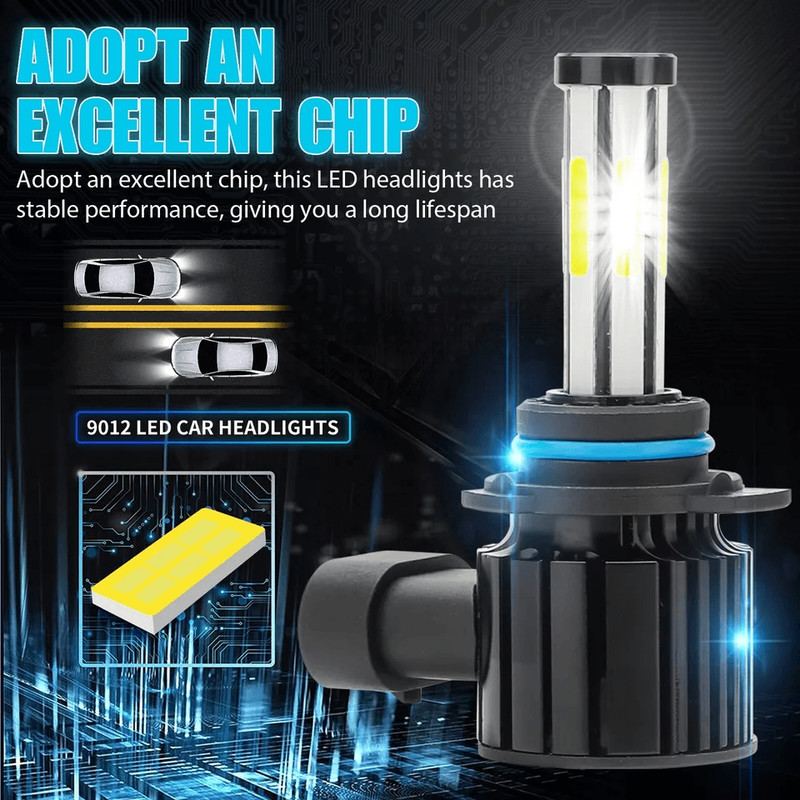 HIR2 COB LED Headlight Bulbs Kit Super White High Low Beam 6Sided Beam Fan Cooling Direct Replaceme 3