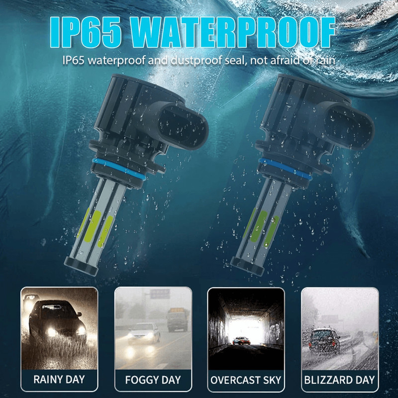 HIR2 COB LED Headlight Bulbs Kit Super White High Low Beam 6Sided Beam Fan Cooling Direct Replaceme 2