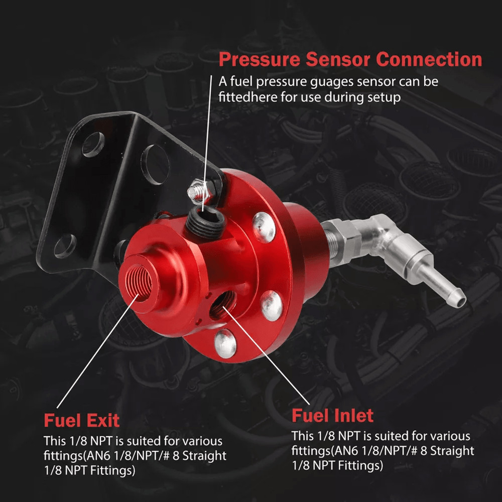 Universal Adjustable Car Fuel Pressure Regulator Kit With OilFilled Gauge High Performance Aluminum 4