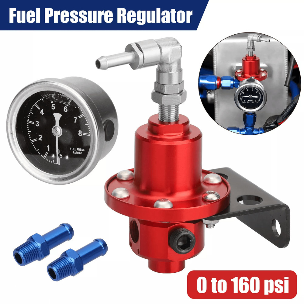 Universal Adjustable Car Fuel Pressure Regulator Kit With OilFilled Gauge High Performance Aluminum 0