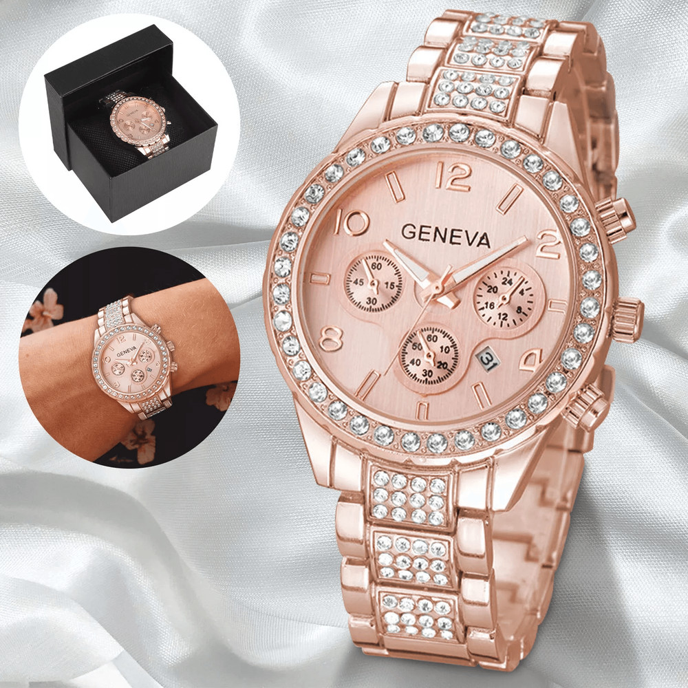 Waterproof Luxury Womens Watch Classic Stainless Steel Quartz Crystal Dial 2