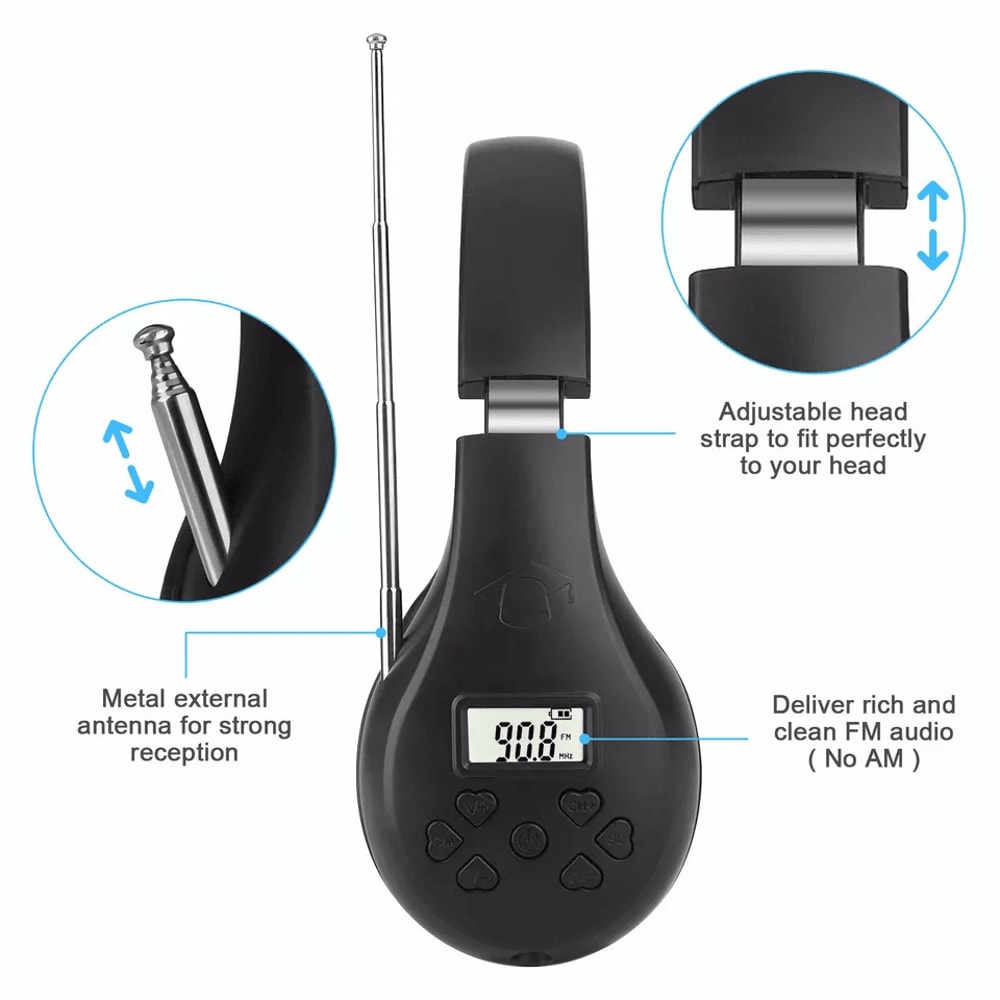 Foldable FM Radio Headphones With Stereo Bass Sound Portable Reception Headset With Noise Reduction 2