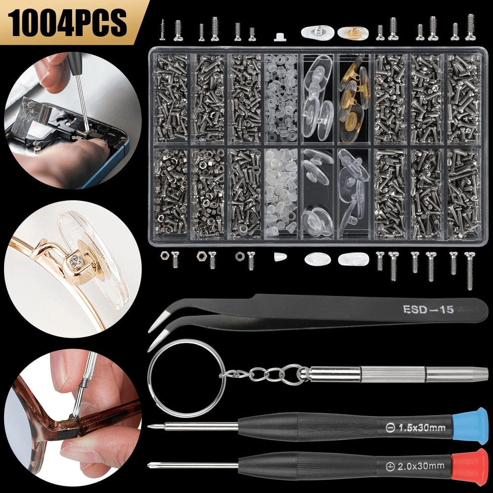 Eyeglass Screws And Nut Nose Pads Repair Kit 1000pcs Optical Repair Tool Kit With Screwdrivers Twee 0