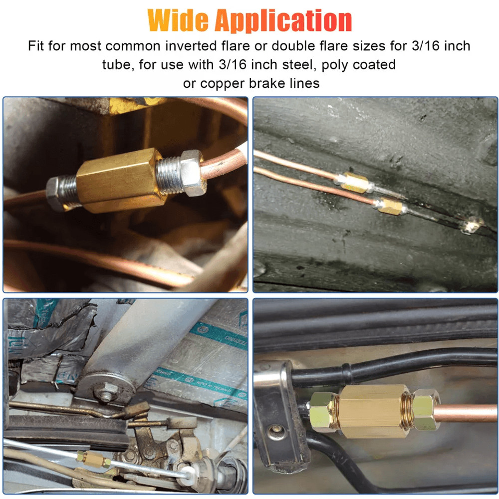 Brake Line Fittings  Brass Unions Set For Tubing Inverted Flare Nuts Compatible With Double Flare B 3