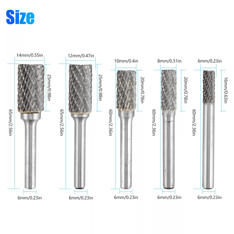 Shank Double Cut Tungsten Steel Carbide Rotary Burr Die Grinder Bits For Fast Material Removal And 5