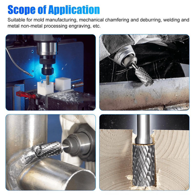 Shank Double Cut Tungsten Steel Carbide Rotary Burr Die Grinder Bits For Fast Material Removal And 3