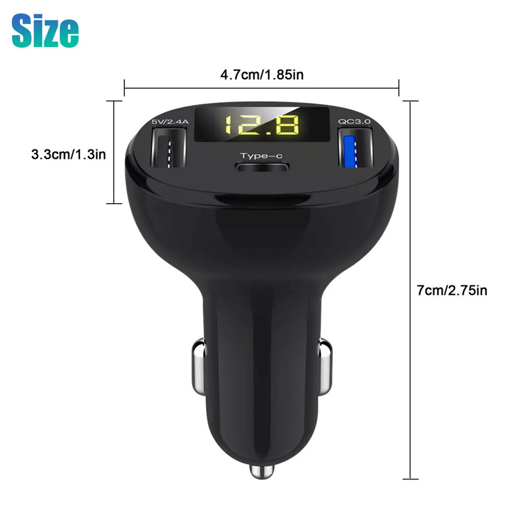 TypeC Safe Charger Adapter For Car USB Car Fast Charging Station With Digital Display Quick Charge  7