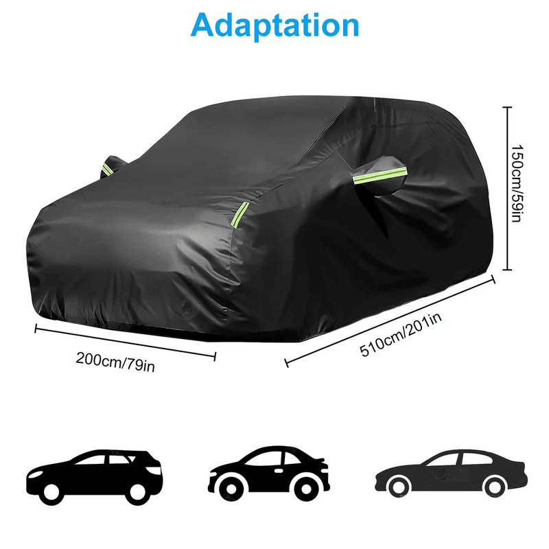 Universal Fit Full Car Cover Outdoor Waterproof Sun And All Weather Protection With Reflective Stri