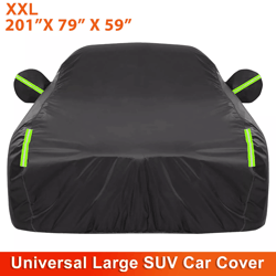 universal fit full car cover, outdoor waterproof sun and all weather protection with reflective strips, mirror pockets