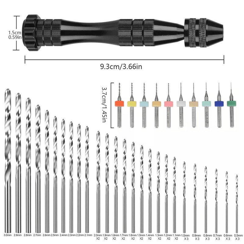 Mini Micro Hand Twist Drill Bits Set With Precision Pin Vise Rotary Tools Kit For Resin PCB Jewelry 7