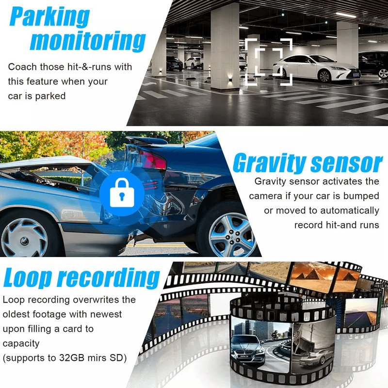 3 Lens Car DVR Dash Cam 1080P Front Inside Rear Camera Video Recorder With GSensor Night Vision And