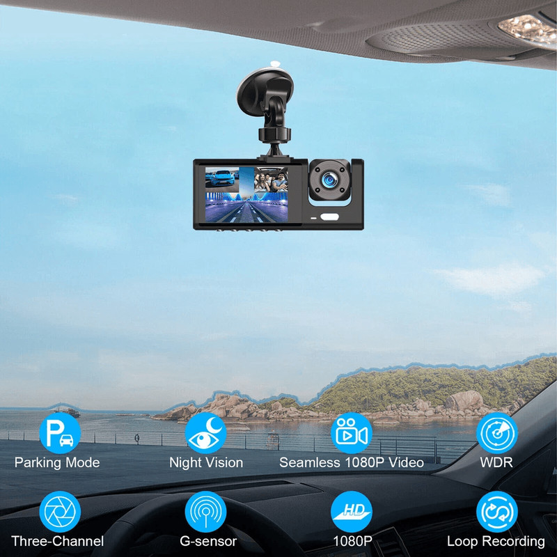 3 Lens Car DVR Dash Cam 1080P Front Inside Rear Camera Video Recorder With GSensor Night Vision And