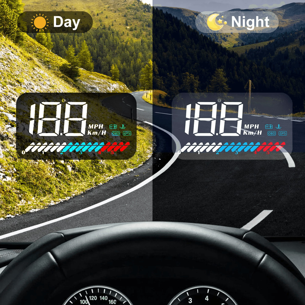 Car Head Up Display Digital Gauge With GPS Speedometer OBD2 Warning Alarm Meter 5