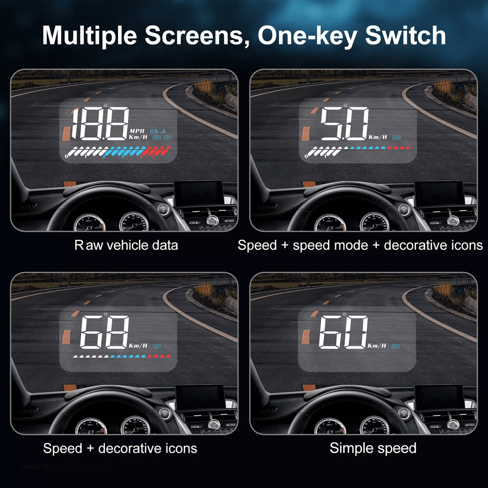 Car Head Up Display Digital Gauge With GPS Speedometer OBD2 Warning Alarm Meter 6