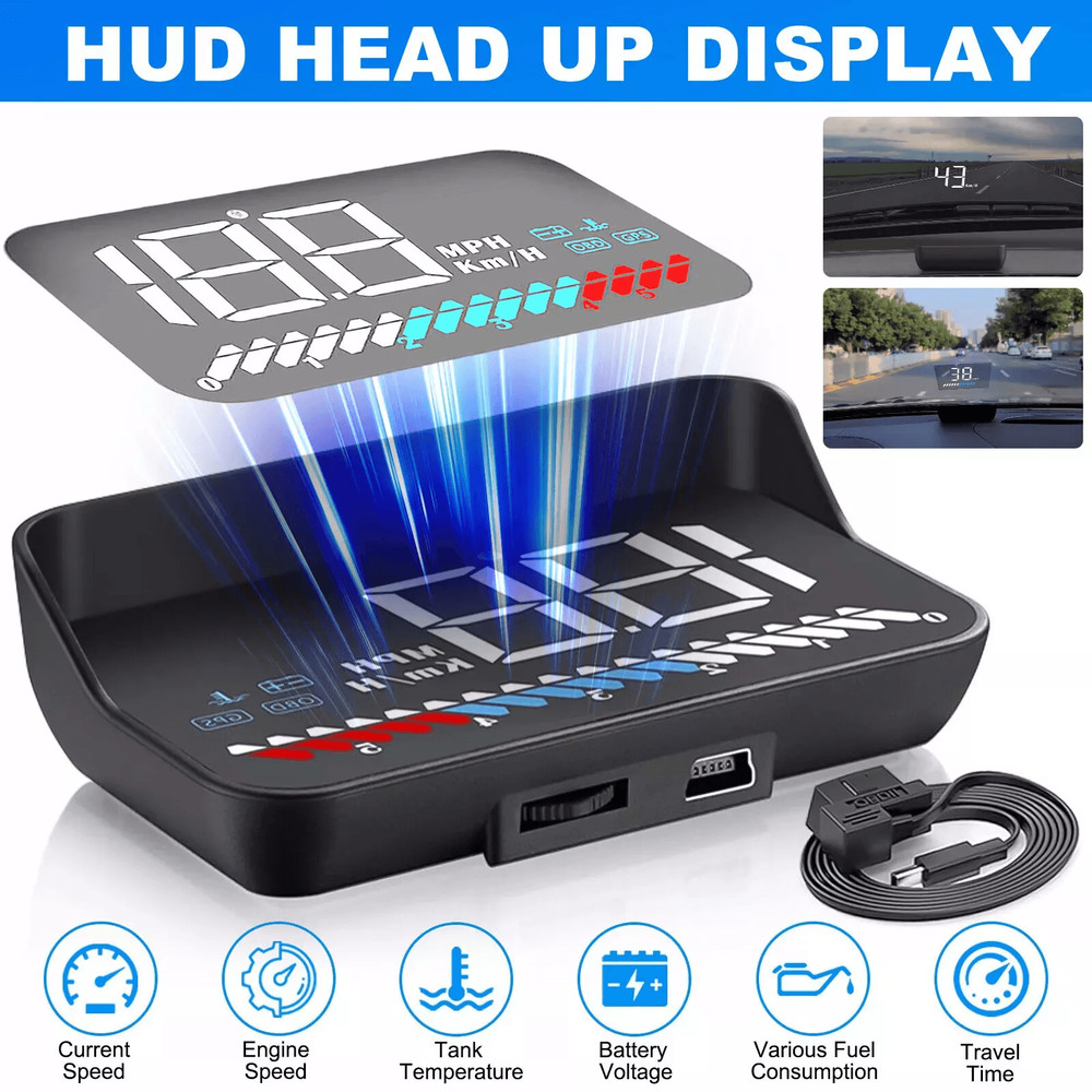 Car Head Up Display Digital Gauge With GPS Speedometer OBD2 Warning Alarm Meter 0
