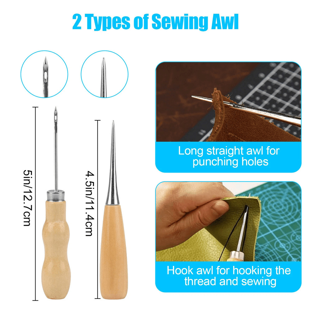 Leather Stitching Punch Awl Kit With Waxed Thread Needles And DIY Sewing Tools For Craft Projects 4