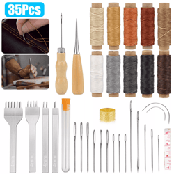 leather stitching punch awl kit with waxed thread, needles, and diy sewing tools for craft projects