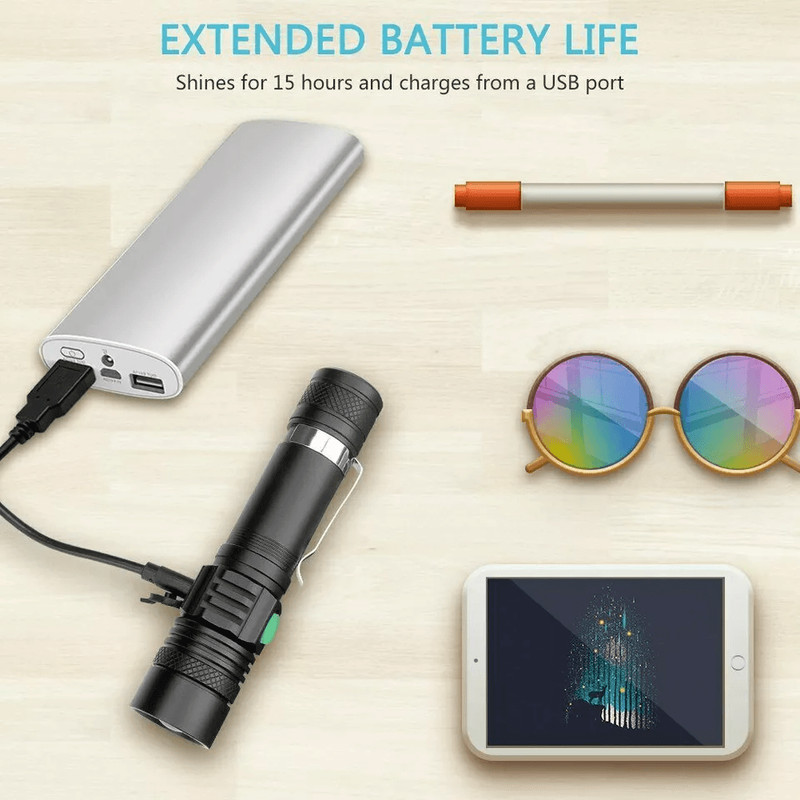 LED Flashlight Rechargeable USB Tactical Torch High Lumen Handheld Emergency Light 3